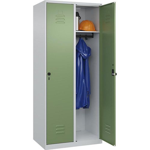 4067521350904 - Spind Classic PLUS 2 Abteile lichtgrau   resedagrün B 800 mm mit Bodengleitern Drehriegel C+P