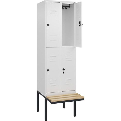 4066681747074 - Doppelstock-Spind Classic PLUS Sitzbank 2 Abteile verkehrsweiß B 600 mm Sicherheits-Drehriegel auskragend Buche-Hartholz C+P 4066681747074 - Doppelstock-Spind Classic PLUS Sitzbank 2 Abteile verkehrsweiß B 600 mm Sicherheits-Drehriegel auskragend Buche-Hartholz C+P