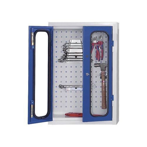 4061753283917 - Werkzeug-Hängeschrank mit Sichtfenster mit Loch-Rückwand HxBxT 750 x 500 x 200 mm lichtgrau   enzianblau kaiserkraft