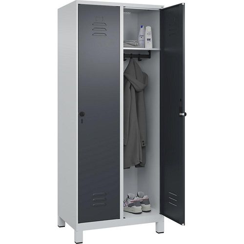 4066681611931 - Spind Classic PLUS 2 Abteile lichtgrau grau B 800 mm mit Füßen Drehriegel C+P 4066681611931 - Spind Classic PLUS 2 Abteile lichtgrau grau B 800 mm mit Füßen Drehriegel C+P