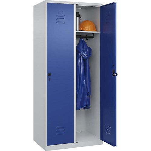 4067521350874 - Spind Classic PLUS 2 Abteile lichtgrau enzianblau B 800 mm mit Bodengleitern Drehriegel C+P 4067521350874 - Spind Classic PLUS 2 Abteile lichtgrau enzianblau B 800 mm mit Bodengleitern Drehriegel C+P