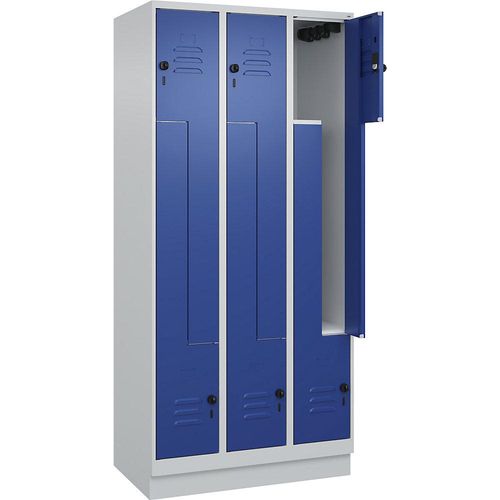 4066681921368 - Z-Spind Classic PLUS 3 Abteile lichtgrau   enzianblau B 900 mm mit Bodensockel Drehriegel