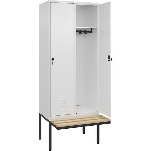 4066681740938 - Spind Classic PLUS Sitzbank 2 Abteile verkehrsweiß B 800 mm Sicherheits-Drehriegel auskragend Buche-Hartholz C+P