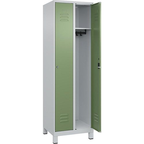 4066681611160 - Spind Classic PLUS 2 Abteile lichtgrau   resedagrün B 600 mm mit Füßen Zylinderschloss C+P