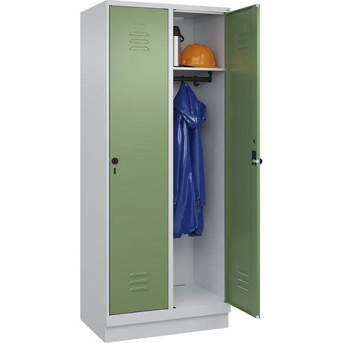 4066681653757 - Spind Classic PLUS 2 Abteile lichtgrau   resedagrün B 800 mm mit Bodensockel Drehriegel