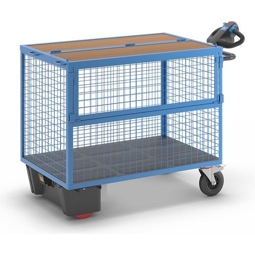 4061753237293 - eurokraft pro Kastenwagen mit Elektroantrieb Wände aus Stahlgitter mit Deckel LxBxH 1630 x 830 x 1200 mm