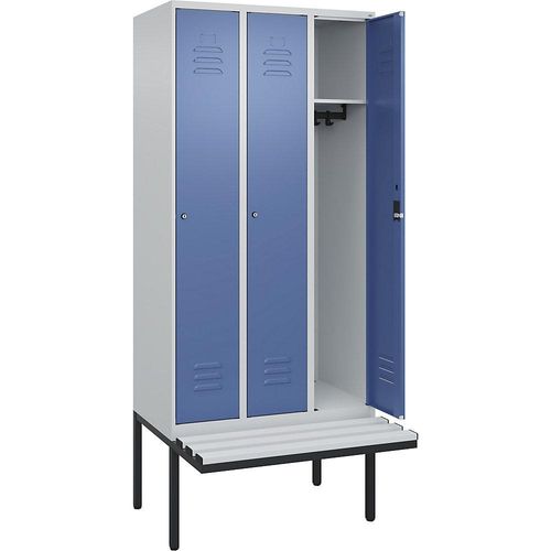 4066681786899 - Spind Classic PLUS Sitzbank 3 Abteile lichtgrau fernblau B 900 mm Zylinderschloss auskragend Kunststoff C+P 4066681786899 - Spind Classic PLUS Sitzbank 3 Abteile lichtgrau fernblau B 900 mm Zylinderschloss auskragend Kunststoff C+P