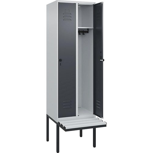 4066681785878 - Spind Classic PLUS Sitzbank 2 Abteile lichtgrau   grau B 600 mm Sicherheits-Drehriegel auskragend Kunststoff C+P