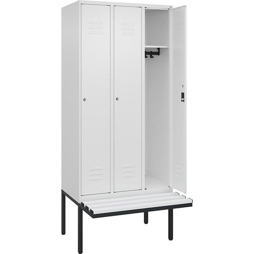4066681786981 - Spind Classic PLUS Sitzbank 3 Abteile verkehrsweiß B 900 mm Zylinderschloss auskragend Kunststoff C+P