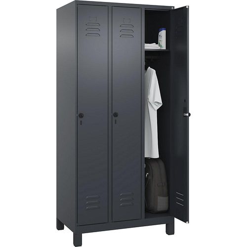 4066681612877 - Spind Classic PLUS 3 Abteile grau B 900 mm mit Füßen Drehriegel 4066681612877 - Spind Classic PLUS 3 Abteile grau B 900 mm mit Füßen Drehriegel