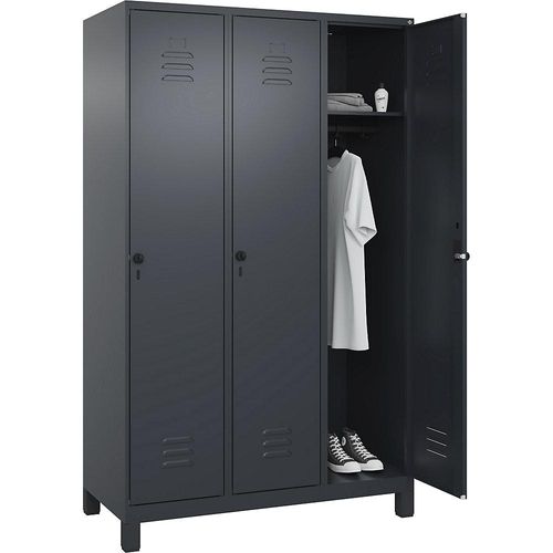 4066681613478 - Spind Classic PLUS 3 Abteile grau B 1200 mm mit Füßen Drehriegel C+P