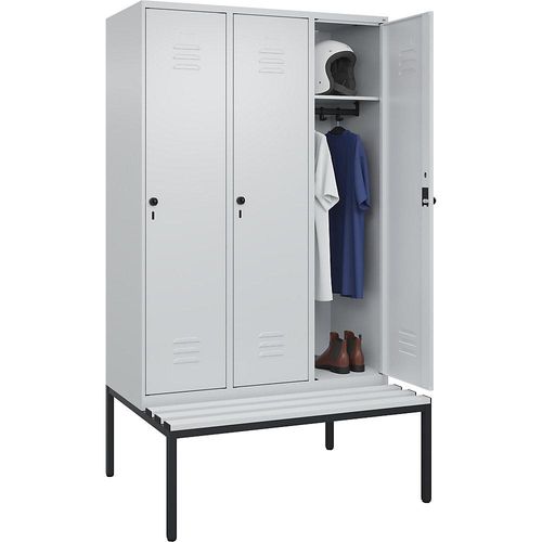 4066681793095 - Spind Classic PLUS Sitzbank 3 Abteile lichtgrau B 1200 mm Sicherheits-Drehriegel untergebaut Kunststoff C+P 4066681793095 - Spind Classic PLUS Sitzbank 3 Abteile lichtgrau B 1200 mm Sicherheits-Drehriegel untergebaut Kunststoff C+P