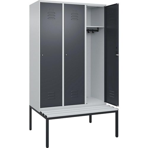 4066681745063 - Spind Classic PLUS Sitzbank 3 Abteile lichtgrau   grau B 1200 mm Zylinderschloss untergebaut Kunststoff C+P