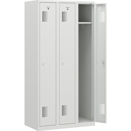 4061753005687 - eurokraft basic AMSTERDAM Garderobenschrank Höhe 1800 mm Breite 900 mm 3 Abteile mit Zylinderschloss lichtgrau