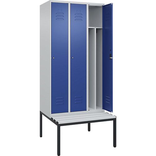 4066681792739 - Schwarz-Weiß-Spind Classic PLUS Sitzbank schmal 3 Abteile Trennwand verkürzt lichtgrau enzianblau B 900 mm Zylinderschloss untergebaut Kunststoff C+P 4066681792739 - Schwarz-Weiß-Spind Classic PLUS Sitzbank schmal 3 Abteile Trennwand verkürzt lichtgrau enzianblau B 900 mm Zylinderschloss untergebaut Kunststoff C+P