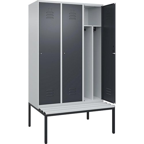 4066681793231 - Schwarz-Weiß-Spind Classic PLUS Sitzbank schmal 3 Abteile Trennwand verkürzt lichtgrau grau B 1200 mm Zylinderschloss untergebaut Kunststoff C+P 4066681793231 - Schwarz-Weiß-Spind Classic PLUS Sitzbank schmal 3 Abteile Trennwand verkürzt lichtgrau grau B 1200 mm Zylinderschloss untergebaut Kunststoff C+P