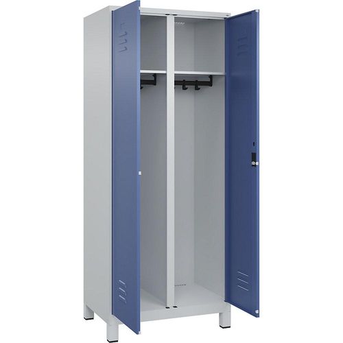 4066681615656 - Schwarz-Weiß-Spind Classic PLUS 1 Abteil lichtgrau   fernblau HxB 1950 x 800 mm mit Füßen Zylinderschloss C+P