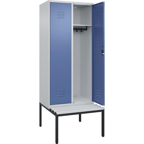 4066681744141 - Spind Classic PLUS Sitzbank 2 Abteile lichtgrau fernblau B 800 mm Zylinderschloss untergebaut Kunststoff C+P 4066681744141 - Spind Classic PLUS Sitzbank 2 Abteile lichtgrau fernblau B 800 mm Zylinderschloss untergebaut Kunststoff C+P