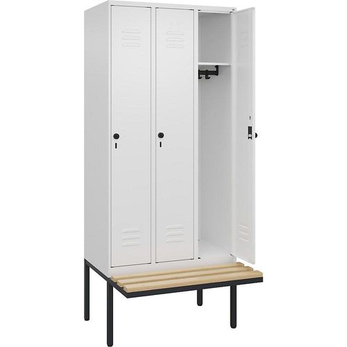 4066681741232 - Spind Classic PLUS Sitzbank 3 Abteile verkehrsweiß B 900 mm Sicherheits-Drehriegel auskragend Buche-Hartholz C+P 4066681741232 - Spind Classic PLUS Sitzbank 3 Abteile verkehrsweiß B 900 mm Sicherheits-Drehriegel auskragend Buche-Hartholz C+P