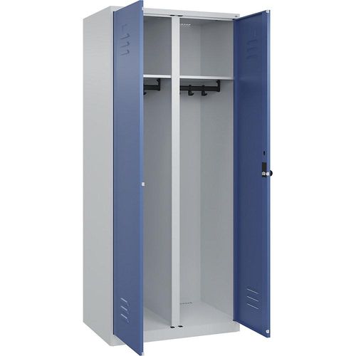 4067521332184 - Schwarz-Weiß-Spind Classic PLUS 1 Abteil lichtgrau   fernblau HxB 1850 x 800 mm mit Bodengleitern Drehriegel C+P