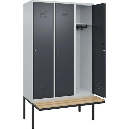 4066681827257 - Spind Classic PLUS Sitzbank 3 Abteile lichtgrau grau B 1200 mm Zylinderschloss auskragend Buche-Hartholz C+P 4066681827257 - Spind Classic PLUS Sitzbank 3 Abteile lichtgrau grau B 1200 mm Zylinderschloss auskragend Buche-Hartholz C+P