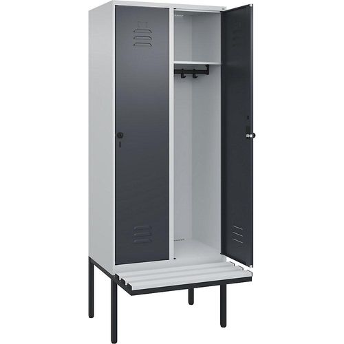 4066681786479 - Spind Classic PLUS Sitzbank 2 Abteile lichtgrau   grau B 800 mm Sicherheits-Drehriegel auskragend Kunststoff C+P