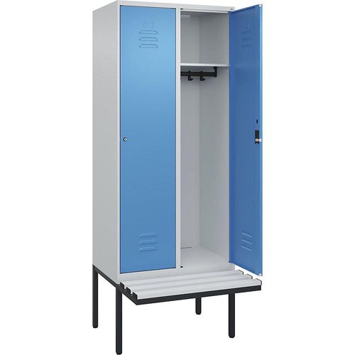 4066681786288 - Spind Classic PLUS Sitzbank 2 Abteile lichtgrau   lichtblau B 800 mm Zylinderschloss auskragend Kunststoff C+P