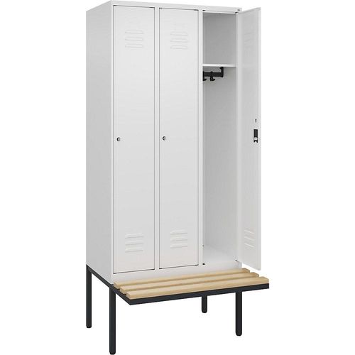 4066681827172 - Spind Classic PLUS Sitzbank 3 Abteile verkehrsweiß B 900 mm Zylinderschloss auskragend Buche-Hartholz C+P 4066681827172 - Spind Classic PLUS Sitzbank 3 Abteile verkehrsweiß B 900 mm Zylinderschloss auskragend Buche-Hartholz C+P