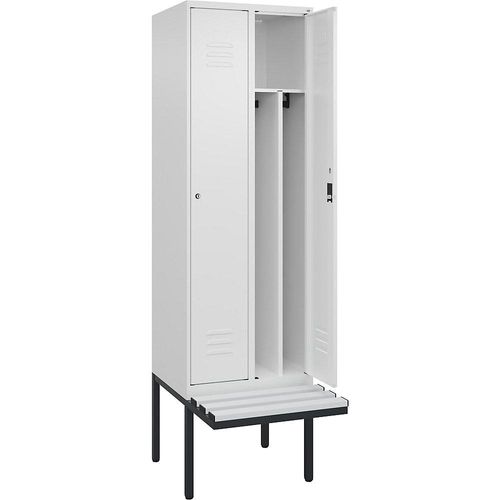 4066681786080 - Schwarz-Weiß-Spind Classic PLUS Sitzbank schmal 2 Abteile Trennwand verkürzt verkehrsweiß B 600 mm Zylinderschloss auskragend Kunststoff C+P