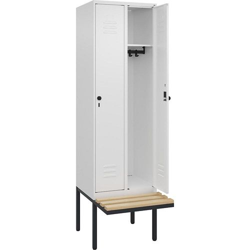 4066681740488 - Spind Classic PLUS Sitzbank 2 Abteile verkehrsweiß B 600 mm Sicherheits-Drehriegel auskragend Buche-Hartholz C+P