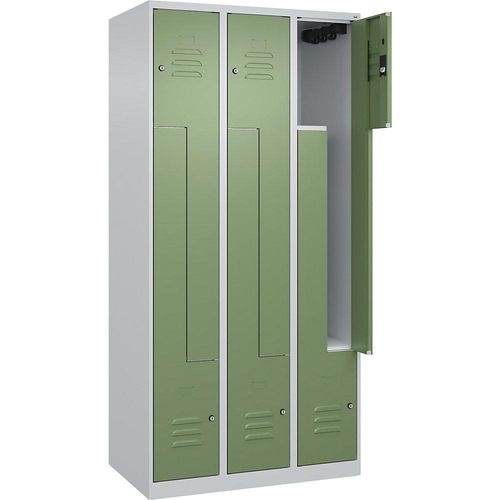 4067521320709 - Z-Spind Classic PLUS 3 Abteile lichtgrau   resedagrün B 900 mm mit Bodengleitern Zylinderschloss