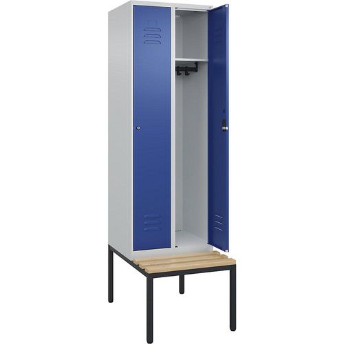 4066681827769 - Spind Classic PLUS Sitzbank 2 Abteile lichtgrau enzianblau B 600 mm Zylinderschloss untergebaut Buche-Hartholz C+P 4066681827769 - Spind Classic PLUS Sitzbank 2 Abteile lichtgrau enzianblau B 600 mm Zylinderschloss untergebaut Buche-Hartholz C+P