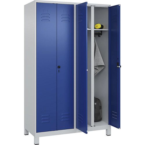 4066681616387 - Schwarz-Weiß-Spind Classic PLUS 2 Abteile lichtgrau enzianblau HxB 1950 x 1200 mm mit Füßen Drehriegel 4066681616387 - Schwarz-Weiß-Spind Classic PLUS 2 Abteile lichtgrau enzianblau HxB 1950 x 1200 mm mit Füßen Drehriegel