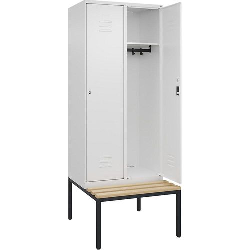 4066681828018 - Spind Classic PLUS Sitzbank 2 Abteile verkehrsweiß B 800 mm Zylinderschloss untergebaut Buche-Hartholz C+P