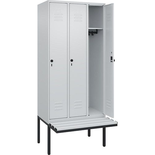 4066681787087 - Spind Classic PLUS Sitzbank 3 Abteile lichtgrau B 900 mm Sicherheits-Drehriegel auskragend Kunststoff C+P 4066681787087 - Spind Classic PLUS Sitzbank 3 Abteile lichtgrau B 900 mm Sicherheits-Drehriegel auskragend Kunststoff C+P