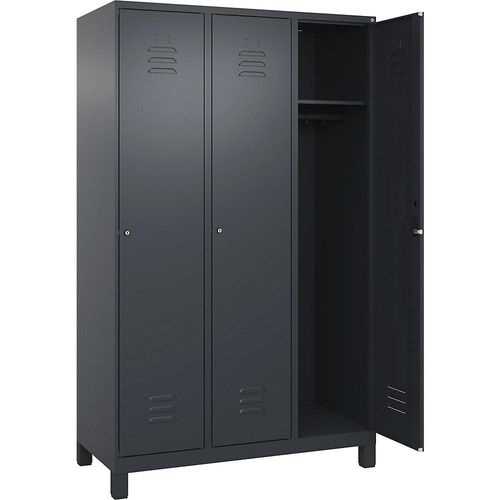 4066681613621 - Spind Classic PLUS 3 Abteile grau B 1200 mm mit Füßen Zylinderschloss C+P