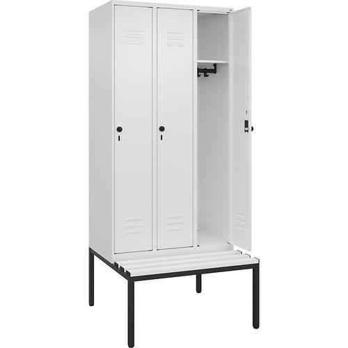 4066681792692 - Spind Classic PLUS Sitzbank 3 Abteile verkehrsweiß B 900 mm Sicherheits-Drehriegel untergebaut Kunststoff C+P