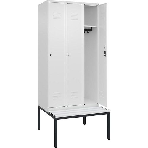 4066681744677 - Spind Classic PLUS Sitzbank 3 Abteile verkehrsweiß B 900 mm Zylinderschloss untergebaut Kunststoff C+P