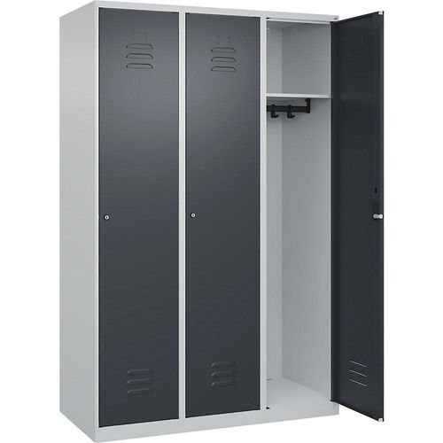 4067521364949 - Spind Classic PLUS 3 Abteile lichtgrau   grau B 1200 mm mit Bodengleitern Zylinderschloss C+P