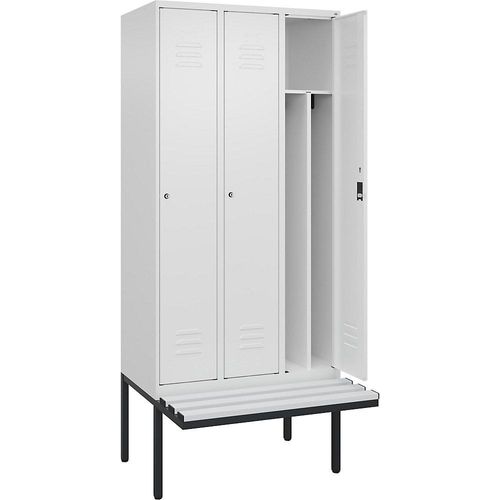 4066681787285 - Schwarz-Weiß-Spind Classic PLUS Sitzbank schmal 3 Abteile Trennwand verkürzt verkehrsweiß B 900 mm Zylinderschloss auskragend Kunststoff C+P 4066681787285 - Schwarz-Weiß-Spind Classic PLUS Sitzbank schmal 3 Abteile Trennwand verkürzt verkehrsweiß B 900 mm Zylinderschloss auskragend Kunststoff C+P