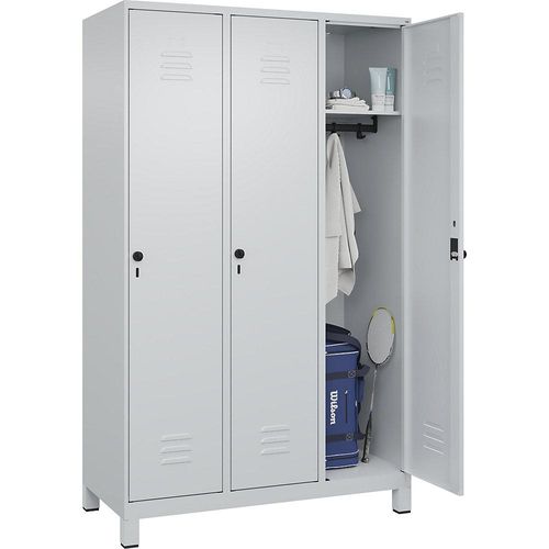 4066681613447 - Spind Classic PLUS 3 Abteile lichtgrau B 1200 mm mit Füßen Drehriegel C+P