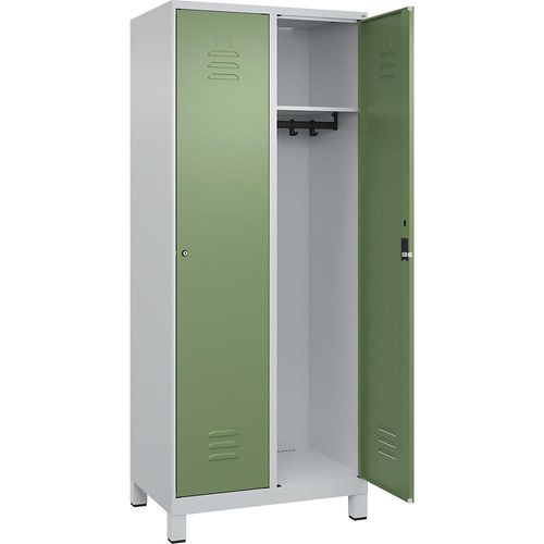 4066681612068 - Spind Classic PLUS 2 Abteile lichtgrau   resedagrün B 800 mm mit Füßen Zylinderschloss