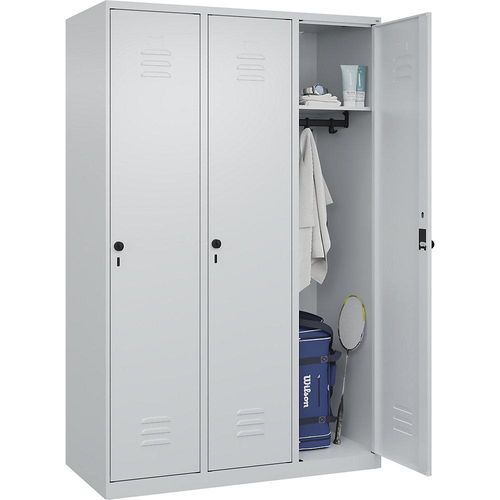 4067521352243 - Spind Classic PLUS 3 Abteile lichtgrau B 1200 mm mit Bodengleitern Drehriegel C+P