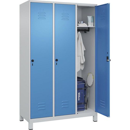 4066681613393 - Spind Classic PLUS 3 Abteile lichtgrau   lichtblau B 1200 mm mit Füßen Drehriegel