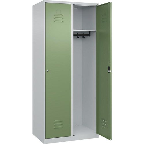 4067521363645 - Spind Classic PLUS 2 Abteile lichtgrau resedagrün B 800 mm mit Bodengleitern Zylinderschloss C+P 4067521363645 - Spind Classic PLUS 2 Abteile lichtgrau resedagrün B 800 mm mit Bodengleitern Zylinderschloss C+P