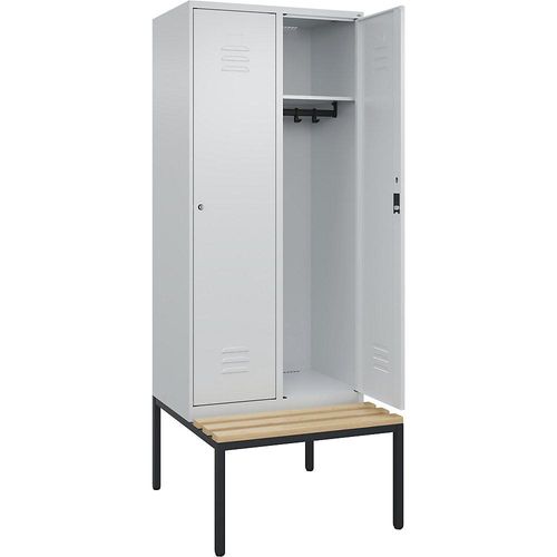 4066681827967 - Spind Classic PLUS Sitzbank 2 Abteile lichtgrau B 800 mm Zylinderschloss untergebaut Buche-Hartholz C+P