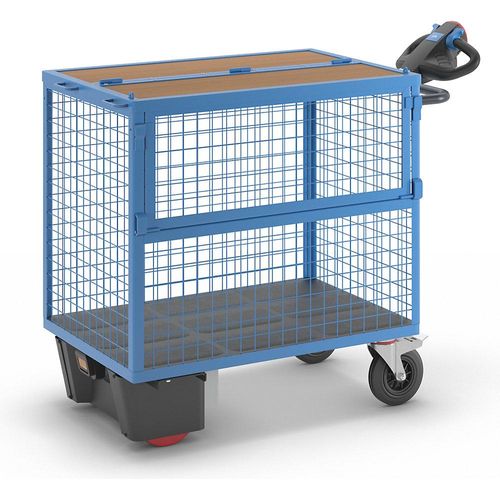 4061753237255 - eurokraft pro Kastenwagen mit Elektroantrieb Wände aus Stahlgitter mit Deckel LxBxH 1430 x 730 x 1200 mm