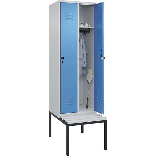 4066681791688 - Spind Classic PLUS Sitzbank 2 Abteile lichtgrau lichtblau B 600 mm Sicherheits-Drehriegel untergebaut Kunststoff C+P 4066681791688 - Spind Classic PLUS Sitzbank 2 Abteile lichtgrau lichtblau B 600 mm Sicherheits-Drehriegel untergebaut Kunststoff C+P