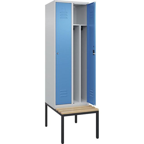 4066681819054 - Schwarz-Weiß-Spind Classic PLUS Sitzbank schmal 2 Abteile Trennwand verkürzt lichtgrau lichtblau B 600 mm Zylinderschloss untergebaut Buche-Hartholz C+P 4066681819054 - Schwarz-Weiß-Spind Classic PLUS Sitzbank schmal 2 Abteile Trennwand verkürzt lichtgrau lichtblau B 600 mm Zylinderschloss untergebaut Buche-Hartholz C+P