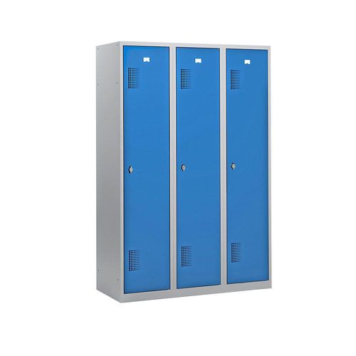 4061753006462 - eurokraft basic Garderobenschrank Breite 1200 mm 3 Abteile à 398 mm mit Vorhängeschlossvorrichtung Korpus lichtgrau   Türen lichtblau